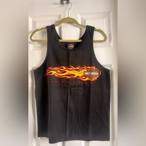 Vintage Y2K Harley-Davidson Black Tank 100%CottonFiery Orange Graphic Singapore